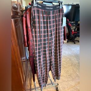 Calvin Klein Men's Plaid Lounge Pants - Red and Gray